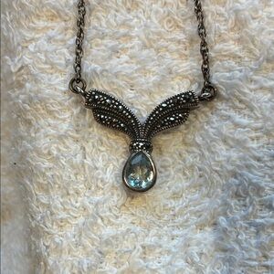 Marcosite Aquamarine 925 Silver Pendant and  Necklace